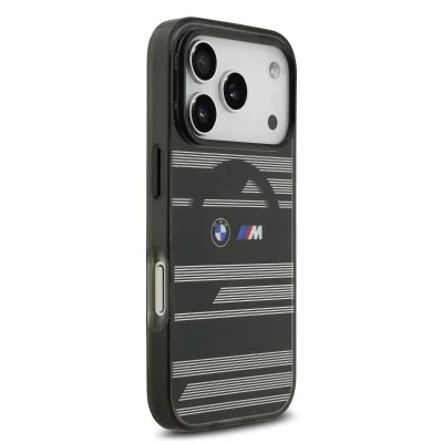 Bmw Iphone 17 Pro Max Case - Magsafe Clear With Metal Buttons And Stripe Design - Black